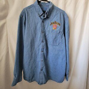 Port & Co Jim Beam XL Men's Denim Shirt Long Sleeves Embroidered front pocket EU